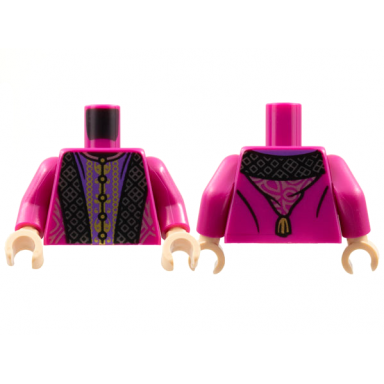 magenta torso robe with hood black and dark purple panels ornate silver and gold stitching metallic pink collar pattern magenta arms light nougat hands