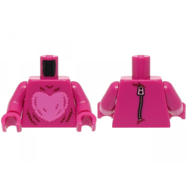 magenta torso suit with fur and dark pink heart metallic pink zipper on back pattern bam magenta arms magenta hands