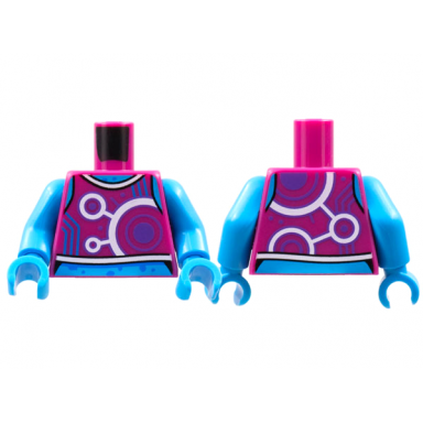 magenta torso tank top dark azure neck and midriff white and dark purple circles pattern dark azure arms dark azure hands