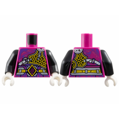 magenta torso female armor yellow diamonds and belt dark purple spiral and trim silver dots pattern black arms white hands