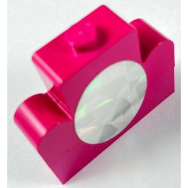 magenta stickered assembly 4 x 1 x 3 with holographic silver oval mirror pattern sticker - set 7577 - 1 brick 1 x 4 1 brick modified 1 x 4 x 2 center stud top