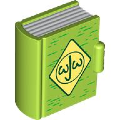 lime duplo utensil book with molded white pages and printed green lines bright light yellow diamond with black border and wjw pattern