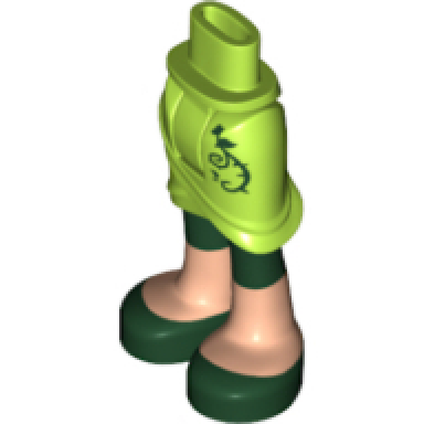 lime mini doll hips and skirt wrap with dark green vines with thorns light nougat legs with dark green leggings and dark green shoes pattern - thick hinge