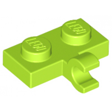 lime plate modified 1 x 2 with clip on side horizontal grip