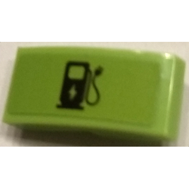 lime slope curved 2 x 1 x 2 3 with black electric charging point pattern sticker - set 60132