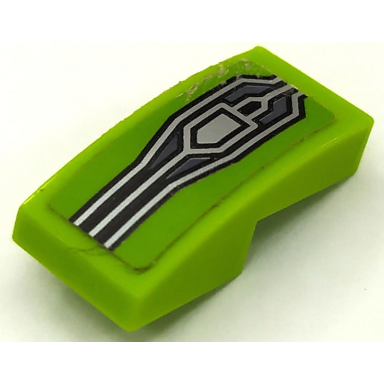 lime slope curved 2 x 1 x 2 3 with armor plate with black and silver lines on lime background pattern sticker - set 70325