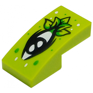 lime slope curved 2 x 1 x 2 3 with black eye and leaves bright green and white dots pattern