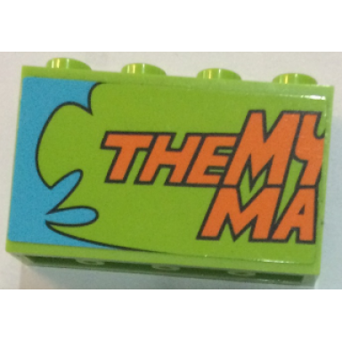 lime panel 1 x 4 x 2 with side supports - hollow studs with orange the my ma pattern sticker - set 75902