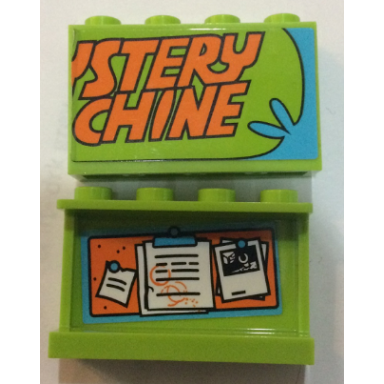 lime panel 1 x 4 x 2 with side supports - hollow studs with orange ystery and chine and notes on bulletin board on inside pattern stickers - set 75902