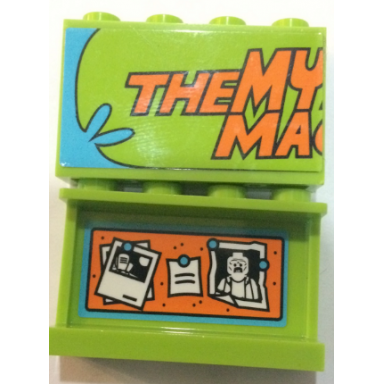 lime panel 1 x 4 x 2 with side supports - hollow studs with orange the my ma and notes photos on bulletin board on inside pattern stickers - set 75902