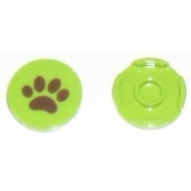 tile round 2 x 2 with bottom stud holder with reddish brown paw print pattern
