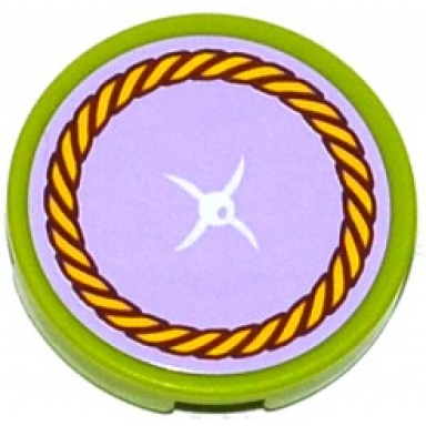 lime tile round 2 x 2 with bottom stud holder with lavender cushion with white button and yellow rope trim pattern sticker - set 41094