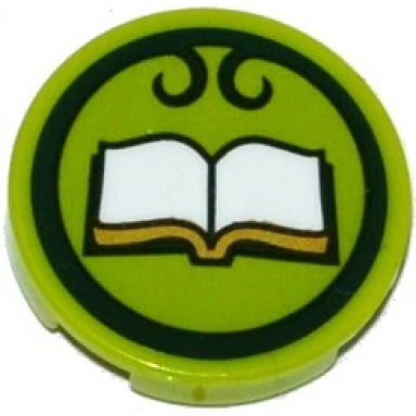 lime tile round 2 x 2 with bottom stud holder with open book in dark green circle pattern sticker - set 41176