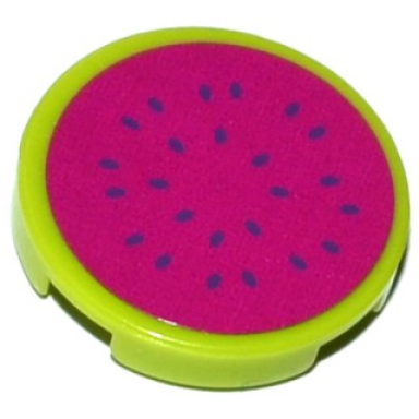 lime tile round 2 x 2 with bottom stud holder with watermelon slice pattern sticker - set 41118