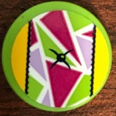 lime tile round 2 x 2 with bottom stud holder with cushion button triangles and stitching pattern sticker - set 41323