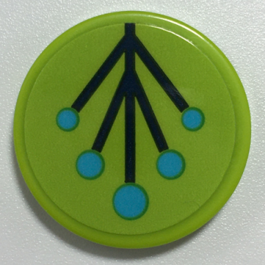 lime tile round 2 x 2 with bottom stud holder with dark blue lines and medium azure dots branch with leaves pattern sticker - set 41252