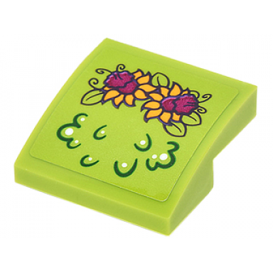 lime slope curved 2 x 2 x 2 3 with magenta and bright light orange flowers and lime leaves pattern sticker - set 41175