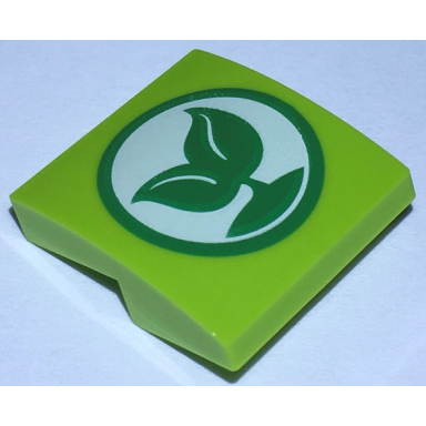 lime slope curved 2 x 2 x 2 3 with green sprout with 2 leaves on white circle pattern