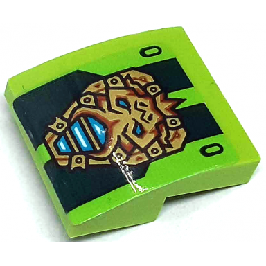 lime slope curved 2 x 2 x 2 3 with dark green stripes and gold mask with medium azure eyes and mouth pattern sticker - set 71763