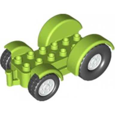lime duplo car base 2 x 6 tractor with mudguards and white wheels with black tires