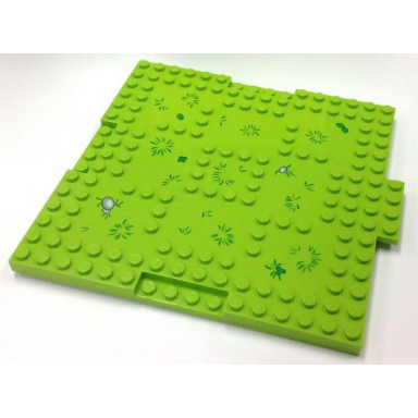 lime brick modified 16 x 16 x 2 3 with 1 x 4 indentations and 1 x 4 plate with grass and rocks pattern