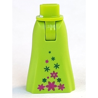 lime mini doll hips and skirt full length with magenta and dark green flowers pattern - thick hinge