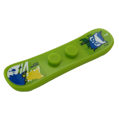 lime minifigure utensil snowboard small with white mask and multi-colored decoration pattern stickers - set 60203