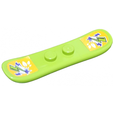 lime minifigure utensil snowboard small with dark purple and lime lightning bolts and white leaves on bright light orange background pattern stickers - set 41363