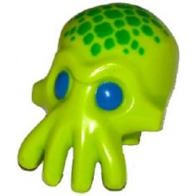 lime minifigure head modified alien with 4 mouth tentacles with blue eyes and green spots pattern