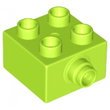 lime duplo brick 2 x 2 with pin on side with groove