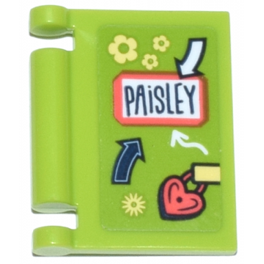 lime minifigure utensil book cover with diary with dark blue and white arrows and paisley coral heart lock bright light yellow flowers pattern sticker - set 42647