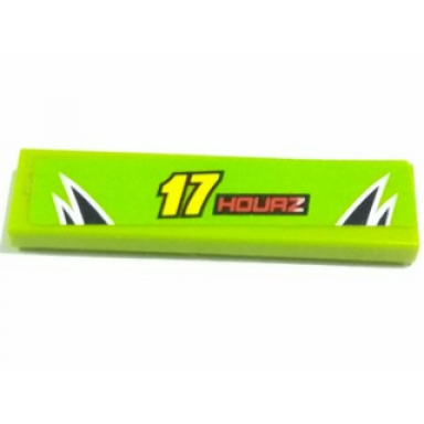 lime tile 1 x 4 with yellow 17 and red hourz and black and lime flames pattern sticker - set 8119