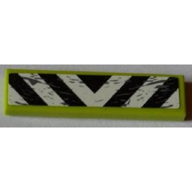 lime tile 1 x 4 with black and white danger stripes and splatters pattern sticker - set 8709