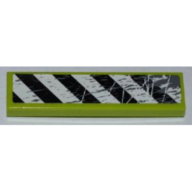 lime tile 1 x 4 with black and white danger stripes scratches and splatters pattern model right side sticker - set 8963