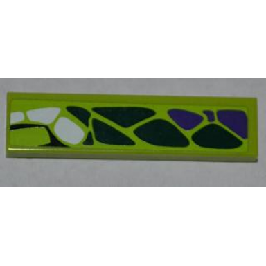 lime tile 1 x 4 with dark green dark purple and white scales pattern model left side sticker - set 9445