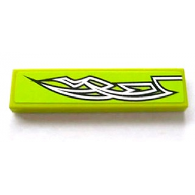 lime tile 1 x 4 with white tribal art sign left pattern sticker - set 8154