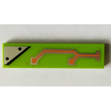 lime tile 1 x 4 with orange circuitry and silver plate pattern model left side sticker - set 70355