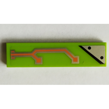 lime tile 1 x 4 with orange circuitry and silver plate pattern model right side sticker - set 70355