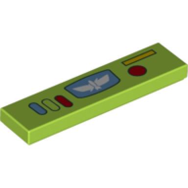 lime tile 1 x 4 with control panel with buttons star command logo red dot and yellow rectangle pattern