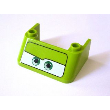 lime windscreen 3 x 4 x 1 1 3 with 2 studs on top with green eyes on white background pattern