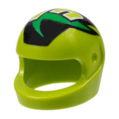 lime minifigure headgear helmet motorcycle standard with stylized letter m on black red and green background pattern