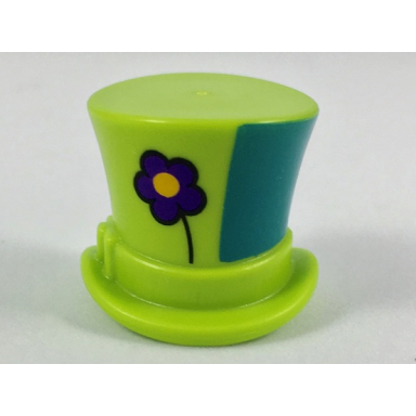 lime minifigure headgear hat top hat with ribbon with dark purple flower and green left side pattern