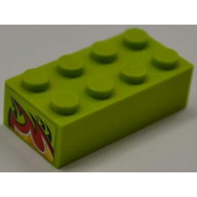 lime brick 2 x 4 with red and yellow flame top half pattern on both ends stickers - set 8199