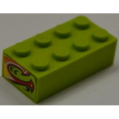 lime brick 2 x 4 with red and yellow flame bottom half pattern on both ends stickers - set 8199