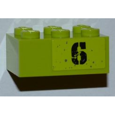 lime brick 2 x 3 with black 6 pattern model left side sticker - set 8961