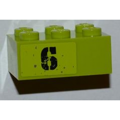 lime brick 2 x 3 with black 6 pattern model right side sticker - set 8961
