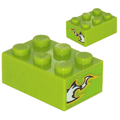 lime brick 2 x 3 with black and white flame pattern on both ends stickers - set 8302