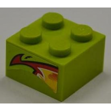 lime brick 2 x 2 with red and yellow flame pattern on both sides stickers - set 8199
