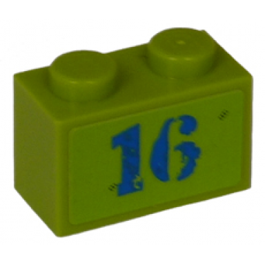 lime brick 1 x 2 with blue 16 pattern sticker - set 8191
