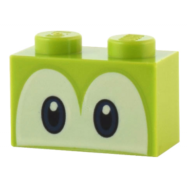 lime brick 1 x 2 with dark blue and black eyes on white background pattern super mario yoshi